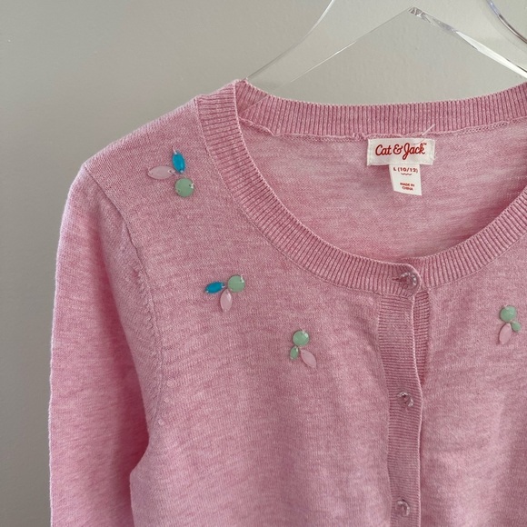 Cat & Jack Other - Cat & Jack Embellished Pink Button up Cardigan Sweater kids size L 10/12